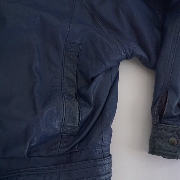 Vintage Roxy Collection Blue 100% Leather Zip Up Bomber Jacket 8 - Picture 6 of 16